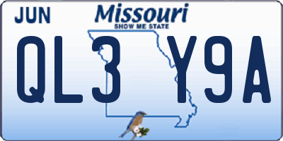 MO license plate QL3Y9A
