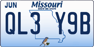 MO license plate QL3Y9B