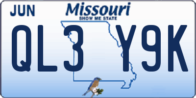 MO license plate QL3Y9K