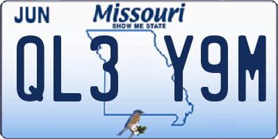 MO license plate QL3Y9M