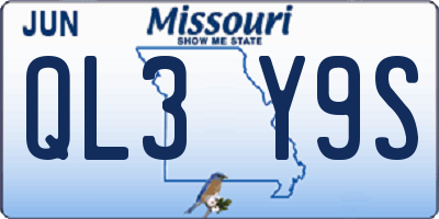 MO license plate QL3Y9S