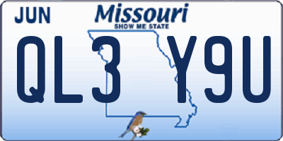 MO license plate QL3Y9U