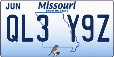 MO license plate QL3Y9Z