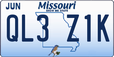 MO license plate QL3Z1K