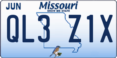 MO license plate QL3Z1X