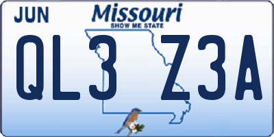 MO license plate QL3Z3A