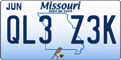 MO license plate QL3Z3K