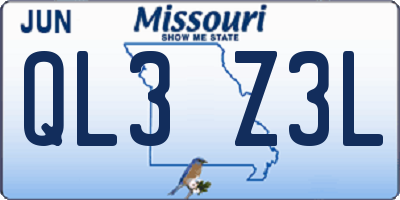 MO license plate QL3Z3L