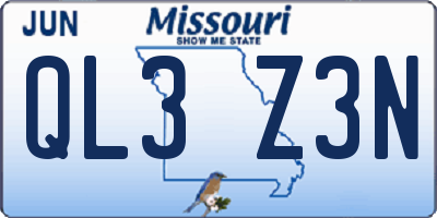 MO license plate QL3Z3N
