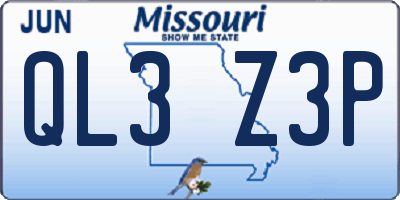 MO license plate QL3Z3P