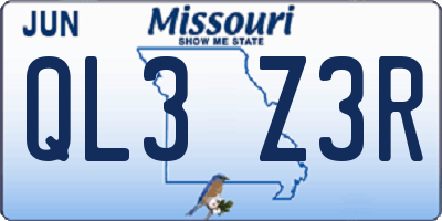 MO license plate QL3Z3R