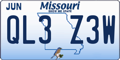 MO license plate QL3Z3W