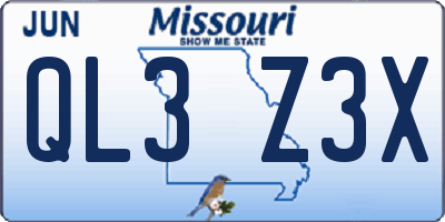 MO license plate QL3Z3X