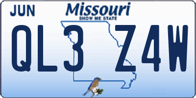 MO license plate QL3Z4W