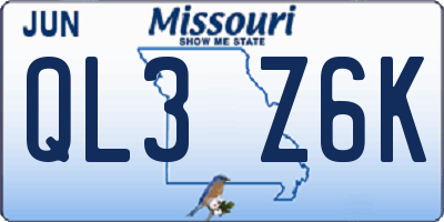 MO license plate QL3Z6K