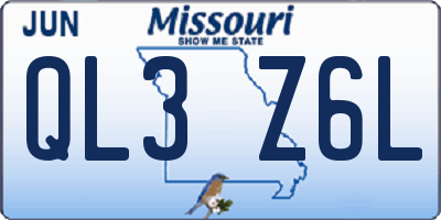 MO license plate QL3Z6L