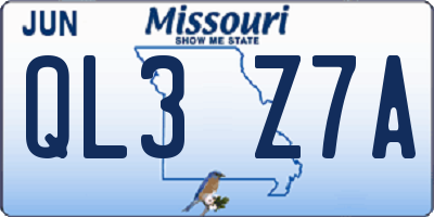 MO license plate QL3Z7A