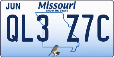 MO license plate QL3Z7C