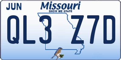 MO license plate QL3Z7D