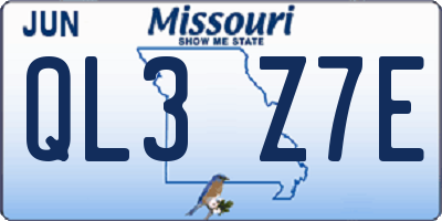 MO license plate QL3Z7E