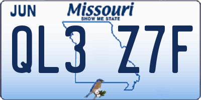 MO license plate QL3Z7F