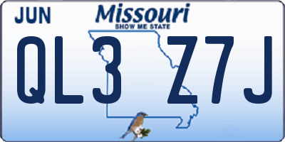 MO license plate QL3Z7J