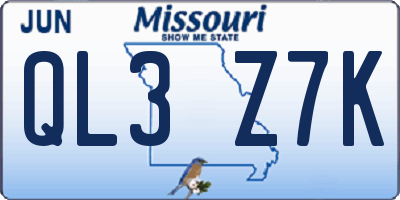 MO license plate QL3Z7K
