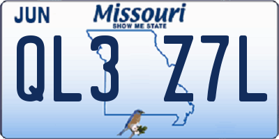 MO license plate QL3Z7L