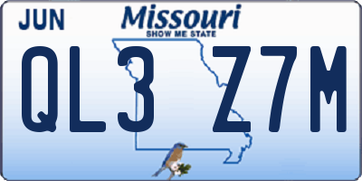 MO license plate QL3Z7M