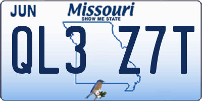 MO license plate QL3Z7T