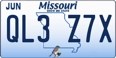 MO license plate QL3Z7X