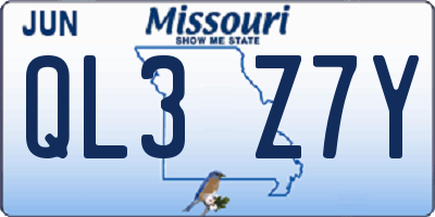 MO license plate QL3Z7Y