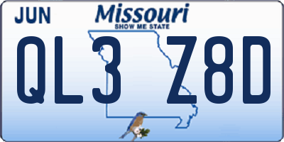 MO license plate QL3Z8D