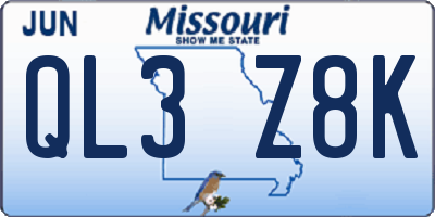 MO license plate QL3Z8K