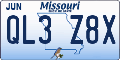 MO license plate QL3Z8X