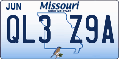 MO license plate QL3Z9A