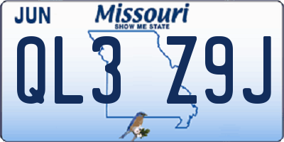 MO license plate QL3Z9J