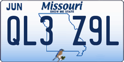 MO license plate QL3Z9L