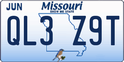 MO license plate QL3Z9T