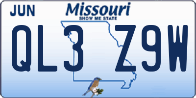 MO license plate QL3Z9W