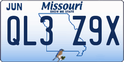 MO license plate QL3Z9X