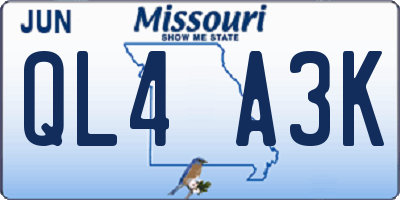 MO license plate QL4A3K