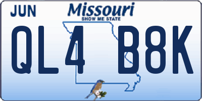 MO license plate QL4B8K