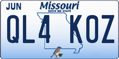 MO license plate QL4K0Z