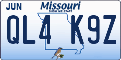 MO license plate QL4K9Z