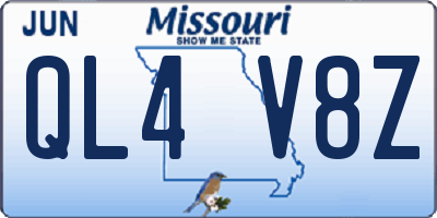 MO license plate QL4V8Z