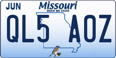 MO license plate QL5A0Z