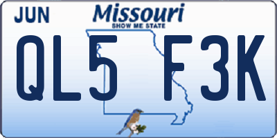 MO license plate QL5F3K