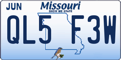 MO license plate QL5F3W