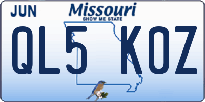MO license plate QL5K0Z
